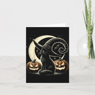 Zwarte Kat Halloween Retro Pompoen Kostuum Kat Kaart