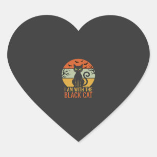 Zwarte Kat Halloween Retro Zonsondergang Design Hart Sticker
