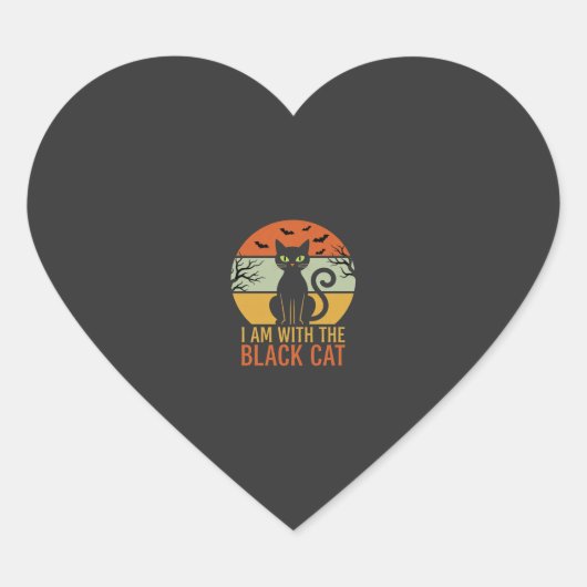 Zwarte Kat Halloween Retro Zonsondergang Design Hart Sticker (Voorkant)