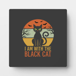 Zwarte Kat Halloween Retro Zonsondergang Ontwerp Fotoplaat