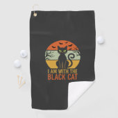Zwarte Kat Halloween Retro Zonsondergang Ontwerp Golfhanddoek (Insitu)
