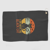 Zwarte Kat Halloween Retro Zonsondergang Ontwerp Golfhanddoek (Horizontaal)