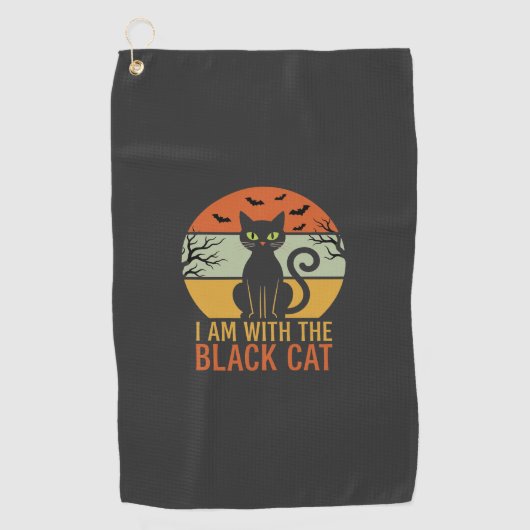 Zwarte Kat Halloween Retro Zonsondergang Ontwerp Golfhanddoek (Voorkant)