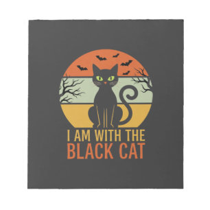 Zwarte Kat Halloween Retro Zonsondergang Ontwerp Notitieblok