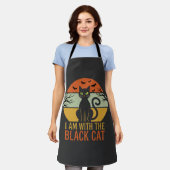 Zwarte Kat Halloween Retro Zonsondergang Ontwerp Schort (Gedragen)