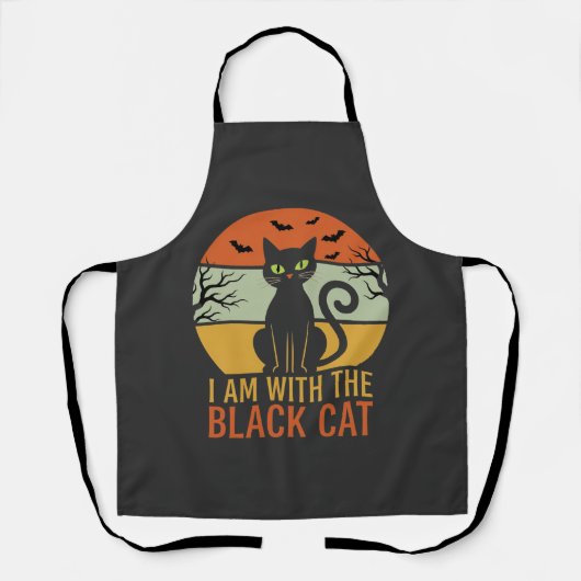 Zwarte Kat Halloween Retro Zonsondergang Ontwerp Schort (Voorkant)