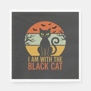 Zwarte Kat Halloween Retro Zonsondergang Ontwerp Servet