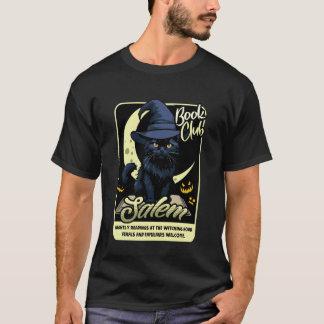 Zwarte Kat Halloween Salem Boekclub Lezen Heks T-shirt