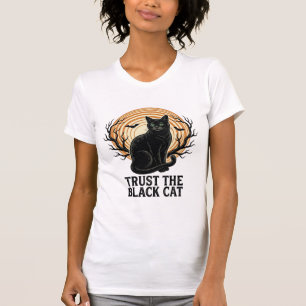 Zwarte Kat Halloween Shirt Vintage Griezl Maan Kat