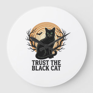 Zwarte Kat Halloween Shirt Vintage Griezl Maan Kat Grote Klok