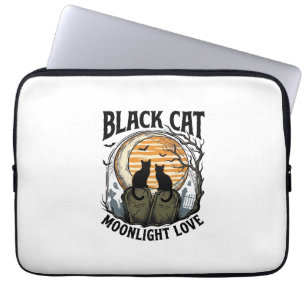 Zwarte Kat Halloween Shirt Vintage Maan Kerkhof A Laptop Sleeve