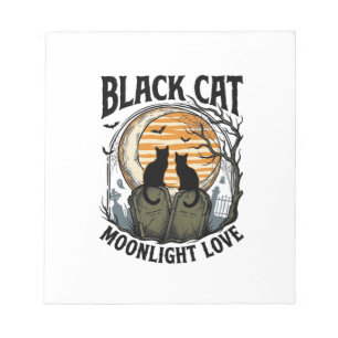 Zwarte Kat Halloween Shirt Vintage Maan Kerkhof A Notitieblok