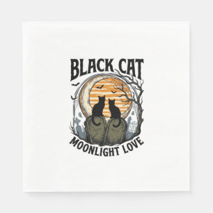 Zwarte Kat Halloween Shirt Vintage Maan Kerkhof A Servet