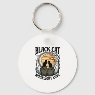 Zwarte Kat Halloween Shirt Vintage Maan Kerkhof A Sleutelhanger
