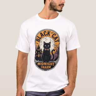 Zwarte Kat Halloween Shirt Vintage Middernacht Cha