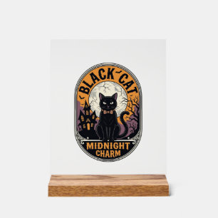 Zwarte Kat Halloween Shirt Vintage Middernacht Cha Acryl Bord