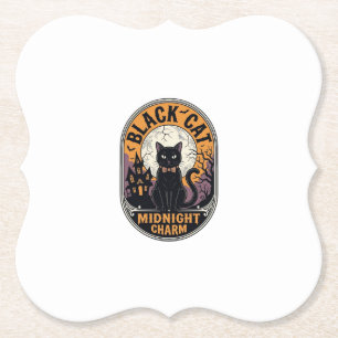Zwarte Kat Halloween Shirt Vintage Middernacht Cha Kartonnen Onderzetters