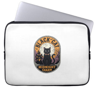 Zwarte Kat Halloween Shirt Vintage Middernacht Cha Laptop Sleeve