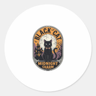 Zwarte Kat Halloween Shirt Vintage Middernacht Cha Ronde Sticker