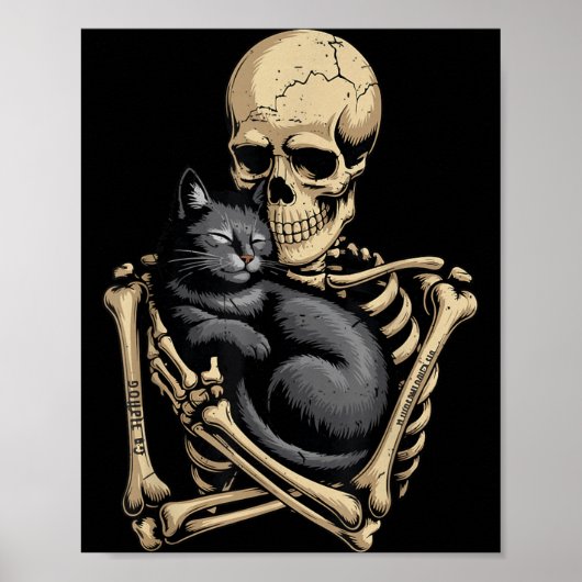 Zwarte Kat Halloween Skelet Knuffelende Kat Grappi Poster (Voorkant)