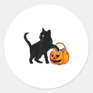 Zwarte Kat Halloween Snoep Pompoen Zak Zoete Lolly Ronde Sticker