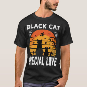 Zwarte Kat Halloween Speciale Liefde Gotisch Ontwe T-shirt
