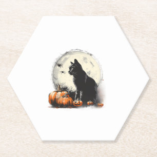 Zwarte kat Halloween Spooky Moon kunstwerk Pumpkin Kartonnen Onderzetters