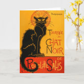 Zwarte Kat  Halloween Steinlen Poster Kaart (Gele Bloem)