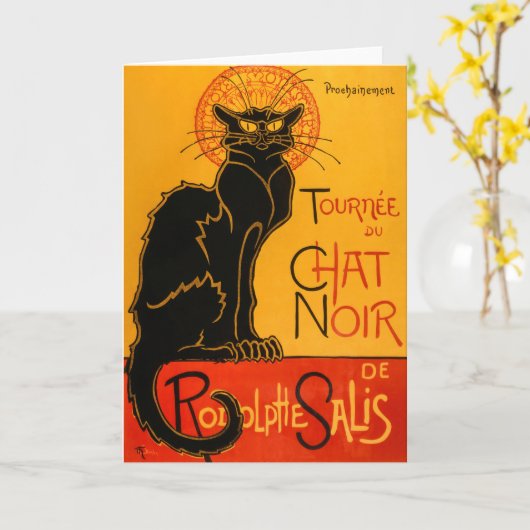 Zwarte Kat  Halloween Steinlen Poster Kaart (Gele Bloem)