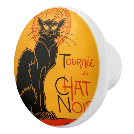 Zwarte Kat  Halloween Steinlen Poster Keramische Knop (Rechts)