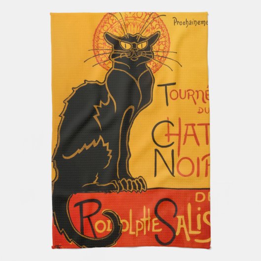 Zwarte Kat Halloween Steinlen Poster Theedoek (Verticaal)