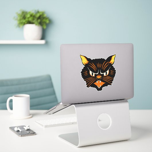  zwarte kat Halloween Sticker (Laptop op bureau)