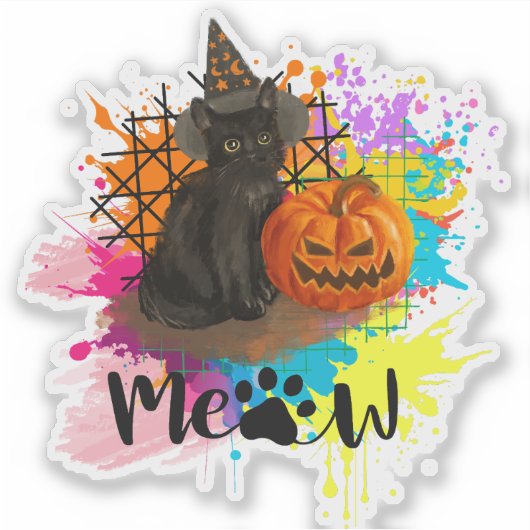  zwarte kat Halloween Sticker (Voorkant)