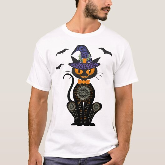 Zwarte Kat Halloween T-shirt (Voorkant)