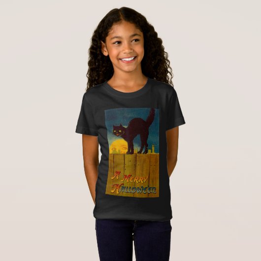  zwarte kat Halloween T-shirt (Voorkant volledig)