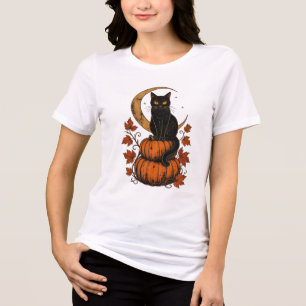 Zwarte kat Halloween T-shirt met vintage uitstrali