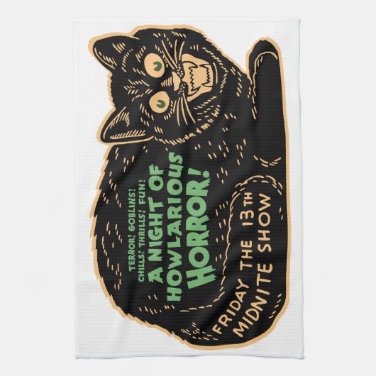  zwarte kat Halloween Theedoek (Verticaal)