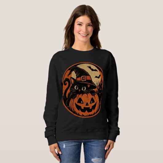 Zwarte kat Halloween Trui (Voorkant volledig)