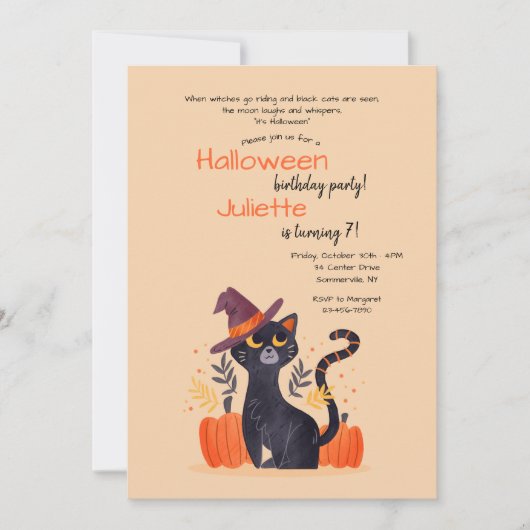 Zwarte kat Halloween verjaardagsfeest Kaart (Voorkant)