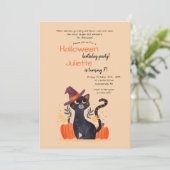 Zwarte kat Halloween verjaardagsfeest Kaart (Staand voorkant)