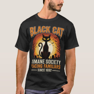 Zwarte Kat Halloween Vertrouwd Vintage Kerkhof Ont T-shirt
