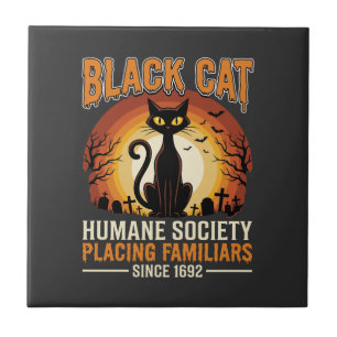 Zwarte Kat Halloween Vertrouwde Vintage Kerkhof On Tegeltje