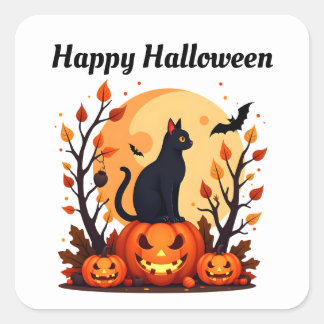 Zwarte Kat Halloween Vierkante Sticker