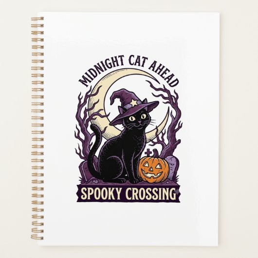 Zwarte Kat Halloween Vintage Gravure Pompoen Kat Planner (Voorkant)