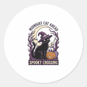 Zwarte Kat Halloween Vintage Gravure Pompoen Kat Ronde Sticker