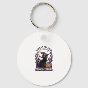 Zwarte Kat Halloween Vintage Gravure Pompoen Kat Sleutelhanger