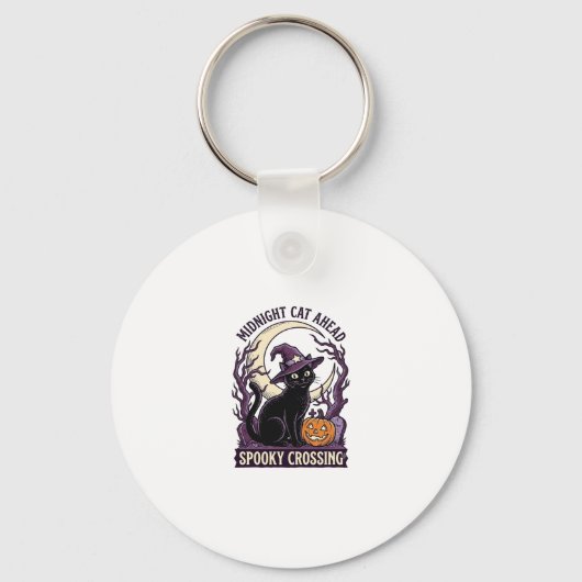 Zwarte Kat Halloween Vintage Gravure Pompoen Kat Sleutelhanger (Voorkant)