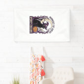Zwarte Kat Halloween Vintage Gravure Pompoen Kat  Spandoek (Insitu)
