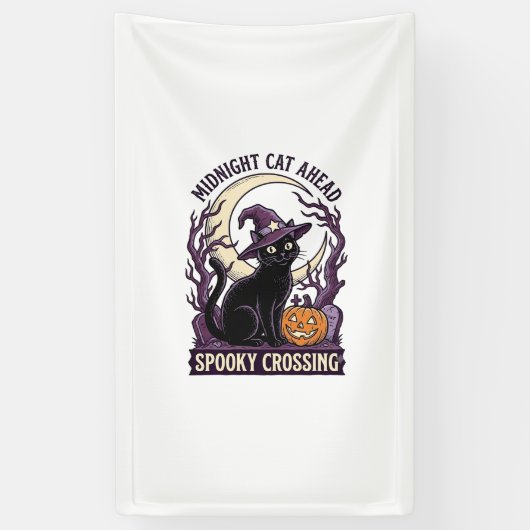 Zwarte Kat Halloween Vintage Gravure Pompoen Kat  Spandoek (Verticaal)