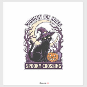 Zwarte Kat Halloween Vintage Gravure Pompoen Kat Sticker
